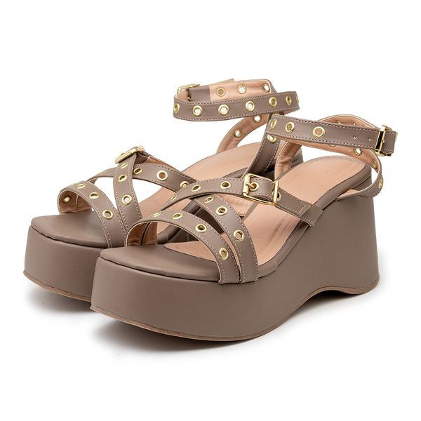 Sandália Anabela Napa Taupe 9100