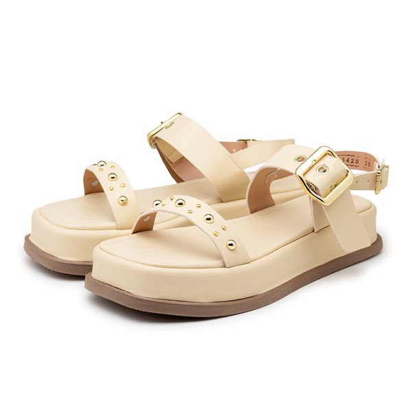 Sandália Feminina Flatform Papete Tiras Fivela Napa Gergelim 23420