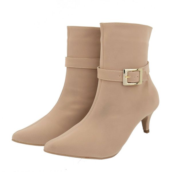 Bota Feminina Cano Curto Salto Baixo 180127 Detalhe Em Fivela Napa Nude