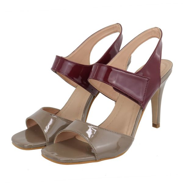 Sandalia Verniz Taupe e Marsala Salto Fino 197023