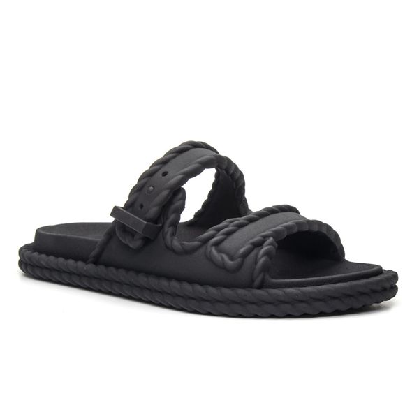 Sandália Birken Feminina Detalhes Corda Garoa Preto