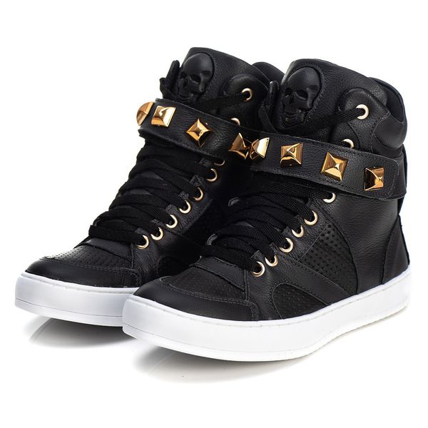 Tênis Sneaker Couro Legitimo Preto - REF: 10100