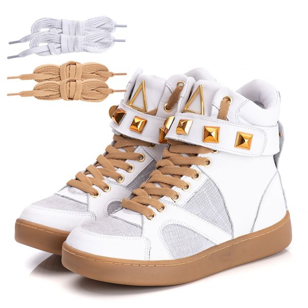 Tênis Sneaker Couro Legitimo Branco - REF: 10100 Ocre