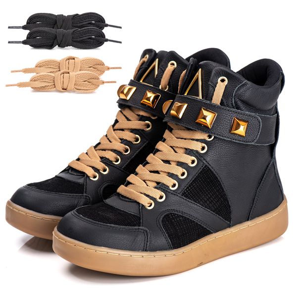 Tênis Sneaker Couro Legitimo Preto - REF: 10100 Ocre