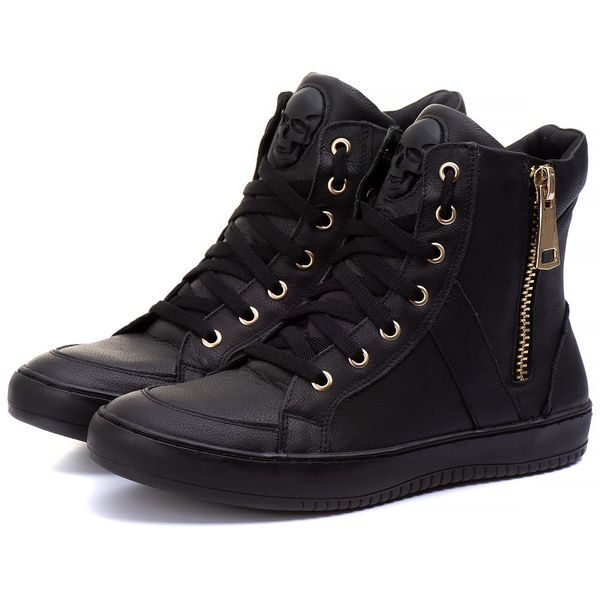 Tênis Sneaker Couro Legitimo Preto - REF: 10200