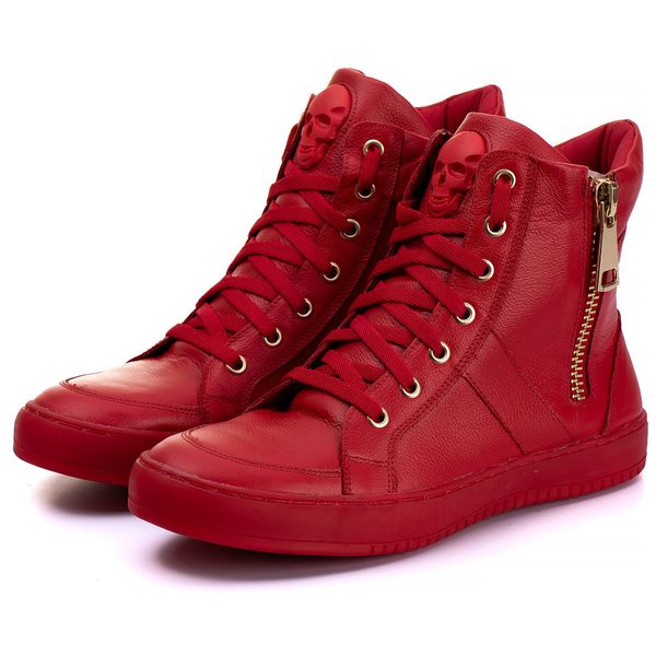 Tênis Sneaker Couro Legitimo Vermelho - REF: 10200