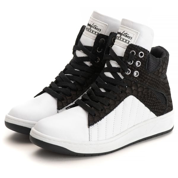 Tênis Sneaker Couro Legitimo Branco/Preto - REF: 20100 Street