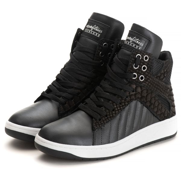 Tênis Sneaker Couro Legitimo Preto/Branco- REF: 20100 Street