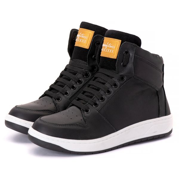 Tênis Sneaker Couro Legitimo Preto/Branco - REF: 20300 Street