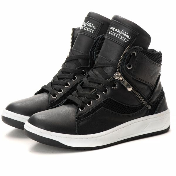 Tênis Sneaker Couro Legitimo Preto/Branco- REF: 20500 Street