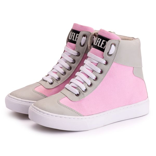 Tênis Sneaker Couro Sintético Rosa - REF: 60120 Lona