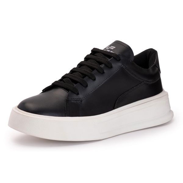 Sapatênis Casual Em Couro Legitimo Masculino Preto/Branco 60230 