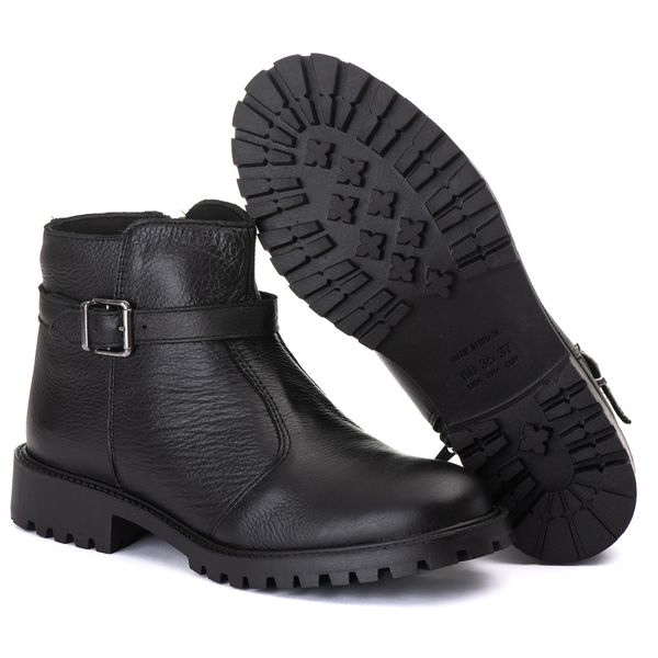 Coturno Fivela Cano Baixo Feminino Couro Legitimo Preto - REF: 1001