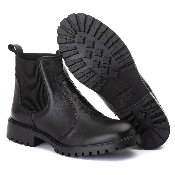 Coturno Elásticos Cano Baixo Feminino Couro Legitimo Preto - REF: 1002