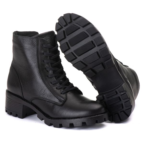 Coturno Zíper Feminino Couro Legitimo Preto - REF: 3001