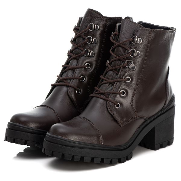Bota Coturno Feminino Couro Legitimo Café - REF: 6738