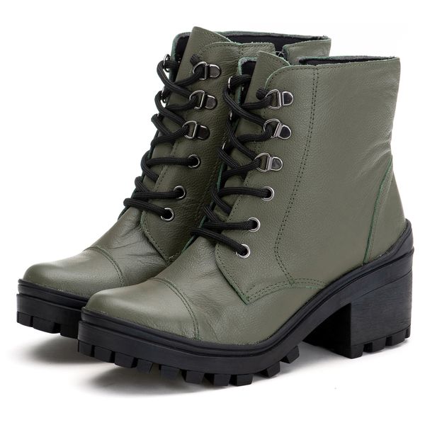 Bota Coturno Feminino Couro Legitimo Verde - REF: 6738
