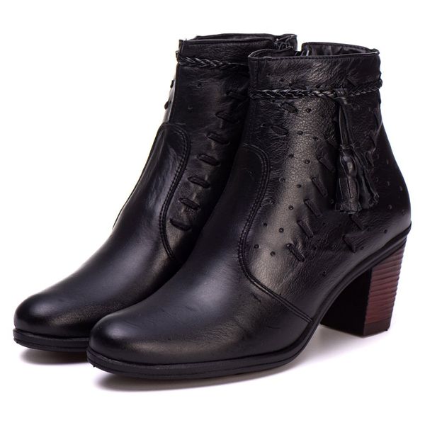 Bota Coturno Feminino Couro Legitimo Preto - REF: 6803