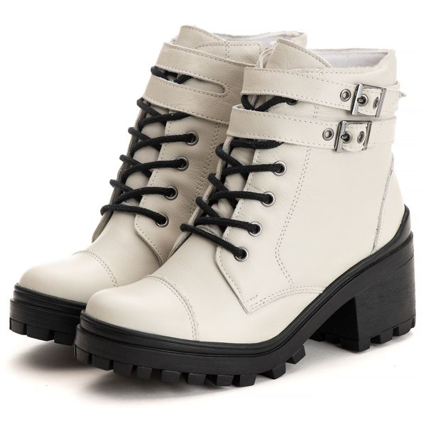 Bota Coturno Feminino Couro Legitimo Off-White - REF: 6732