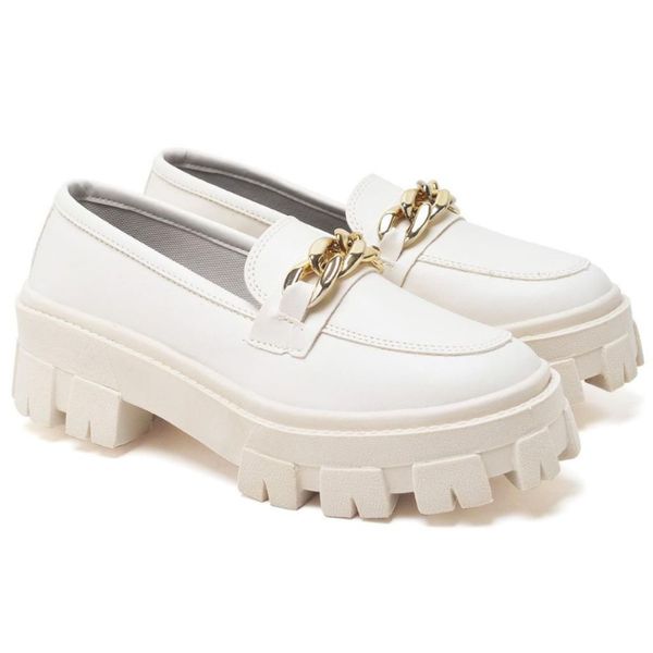 Mocassim Feminino Branco Tratorado