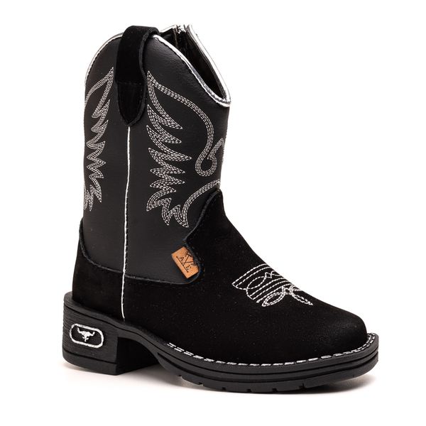 BOTINA TEXANA INFANTIL CANO LONGO PRETO COM PRATA 070