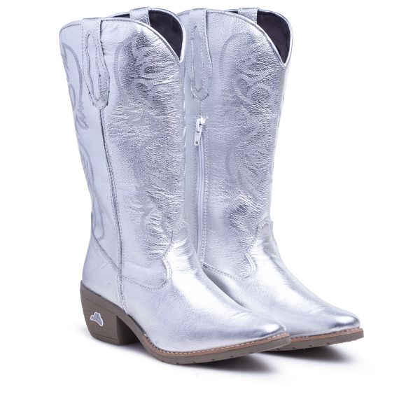 Bota Feminina Country Texana Prata Bordada