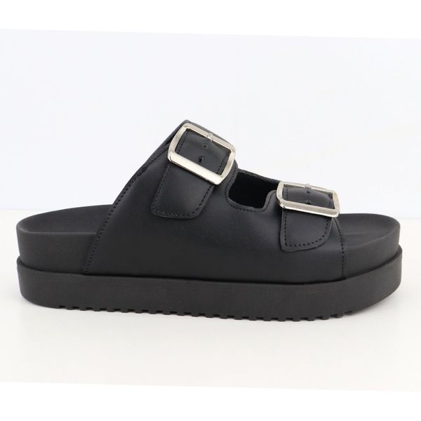  Papete Flatform Fivela Dupla Preta Manoela