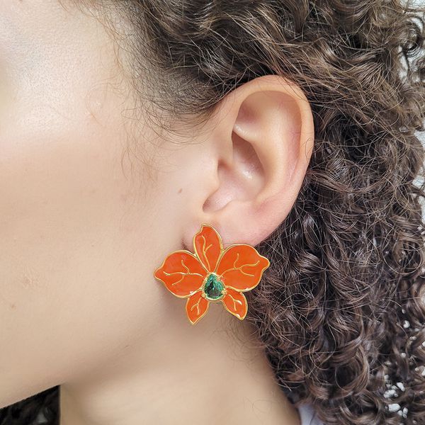 BRINCO ORQUIDEA ESMALTADA LARANJA 