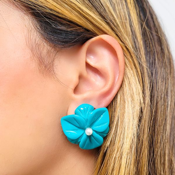 BRINCO FLOR RESINA TURQUESA