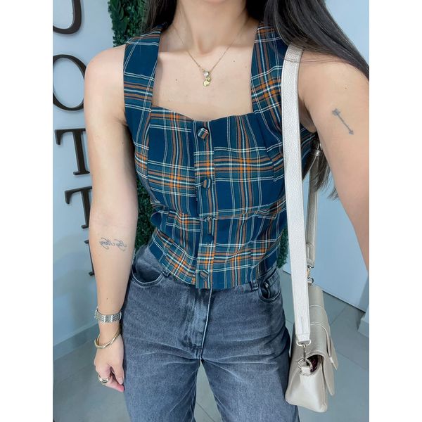 Blusa xadrez verde floresta