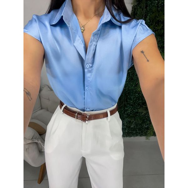 Camisa acetinada azul