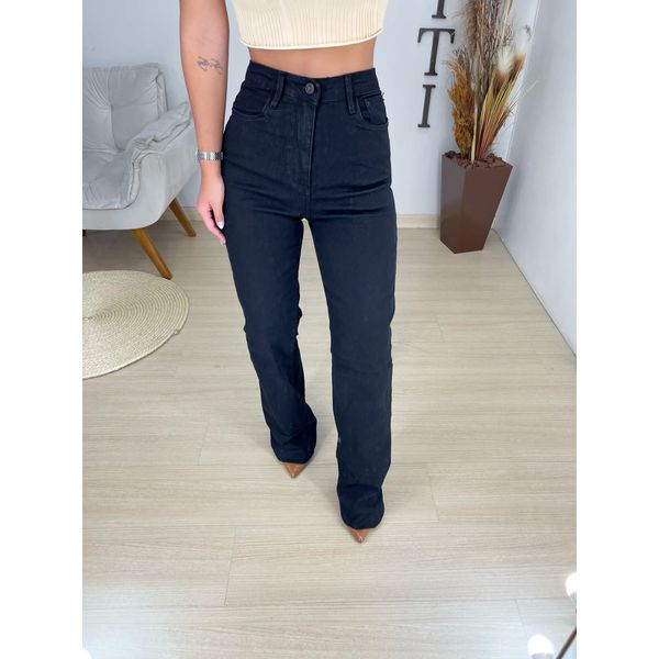 Wide leg elastano preta