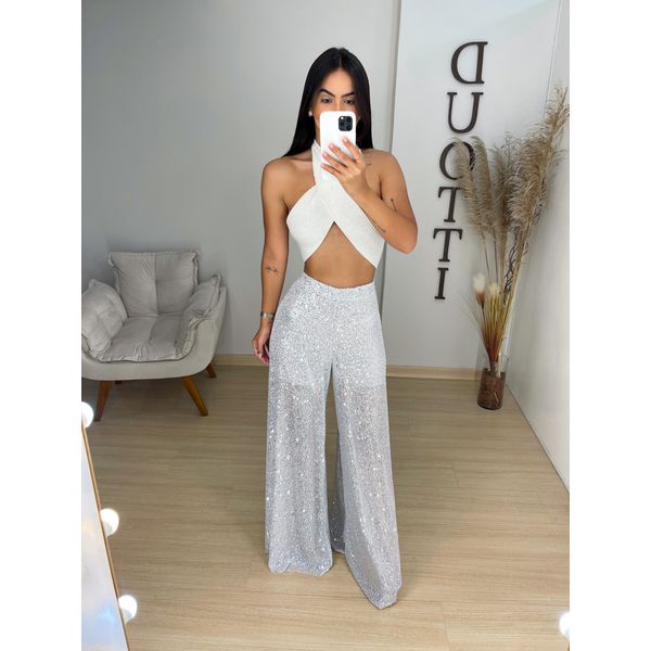 Calça paetê branca 