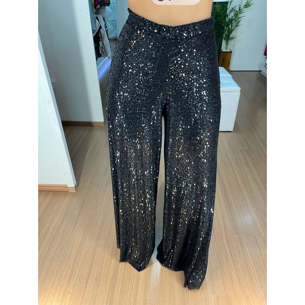 Calça paetê preta 
