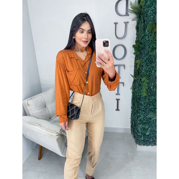 Camisa risca de giz alaranjado