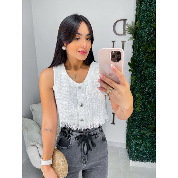 Cropped tweed branco