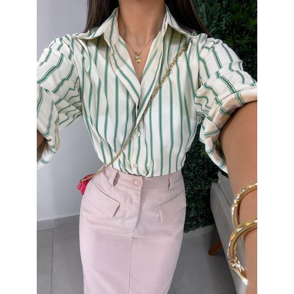 Camisa listrada creme/verde