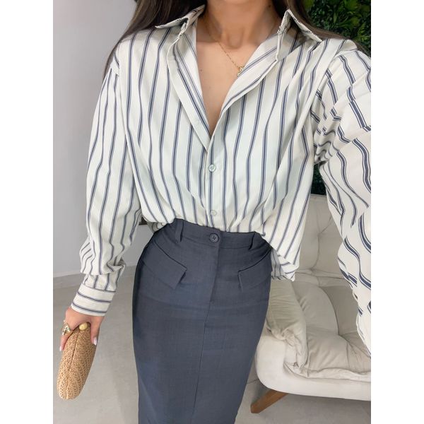 Camisa listrada gelo/azul