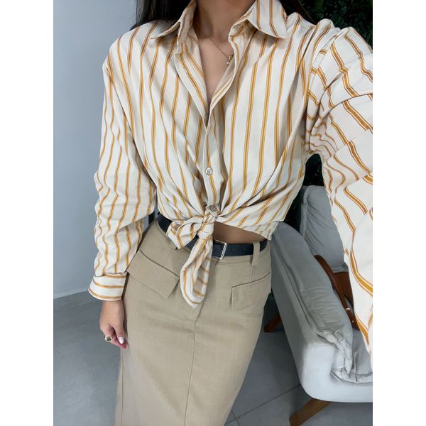 Camisa listrada bege/laranja
