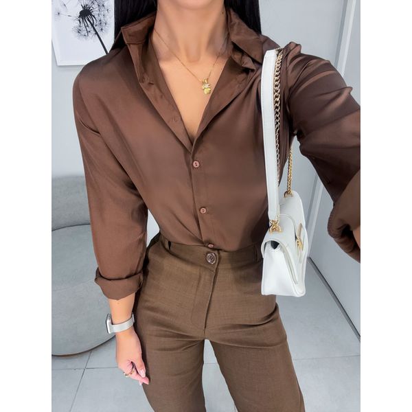 Camisa Cecília acetinada marrom