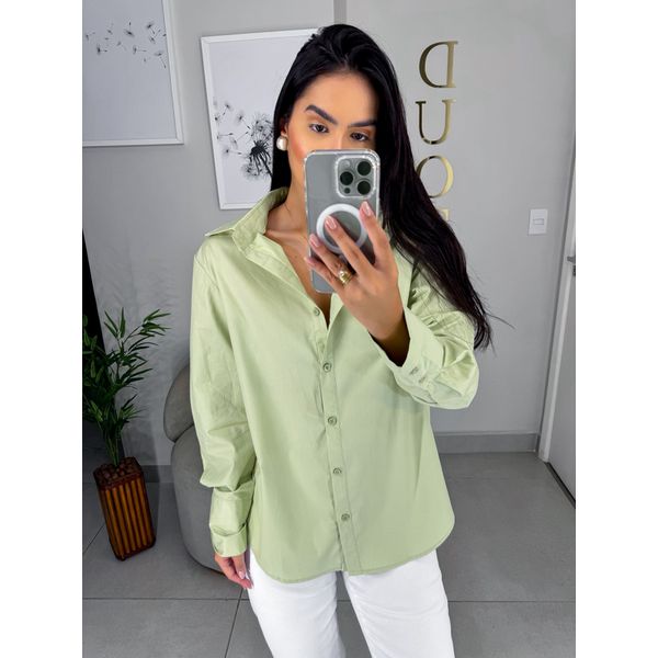 Camisa tricoline verde clara