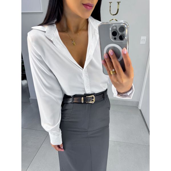 Camisa Lauren acetinada branca