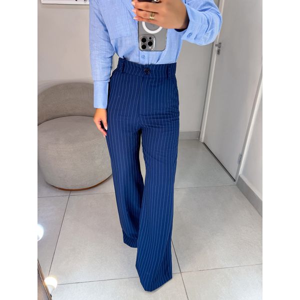 Calça risca de giz Luna azul