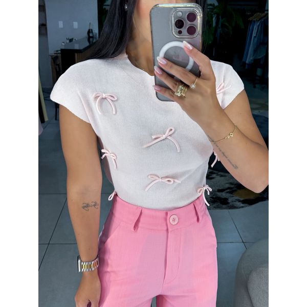 Blusa laço rosa bebê