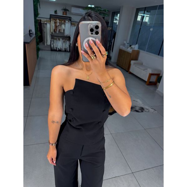 Blusa alfaiataria botões preta