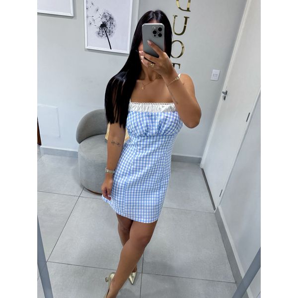 Vestido Lúcia azul/branco