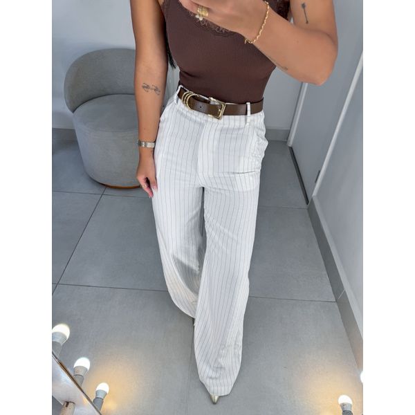 Calça risca de giz Luna branca