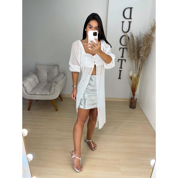 Blusa alongada chiffon branca