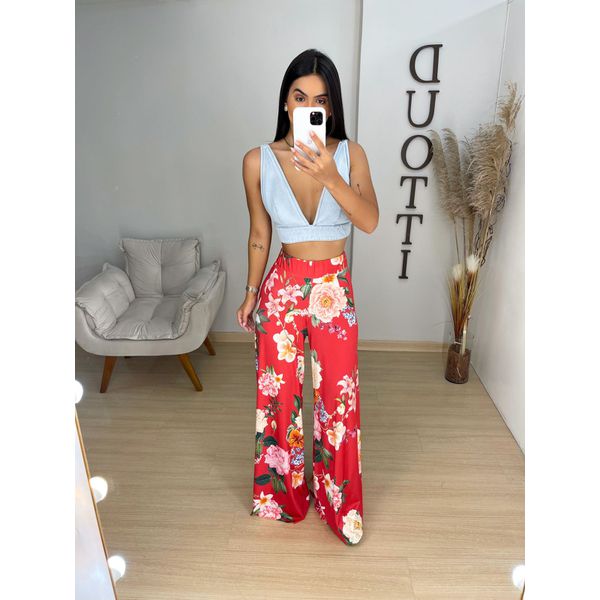 Pantalona vermelha floral
