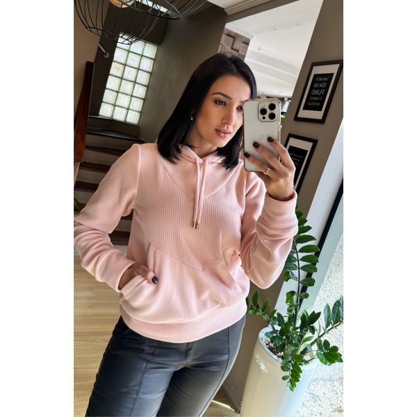 BLUSÃO FLEECE CANELADO ROSA